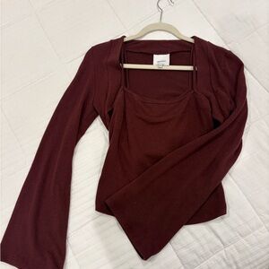 Reformation Burgundy Layered Tank with Long-Sleeve Shrug